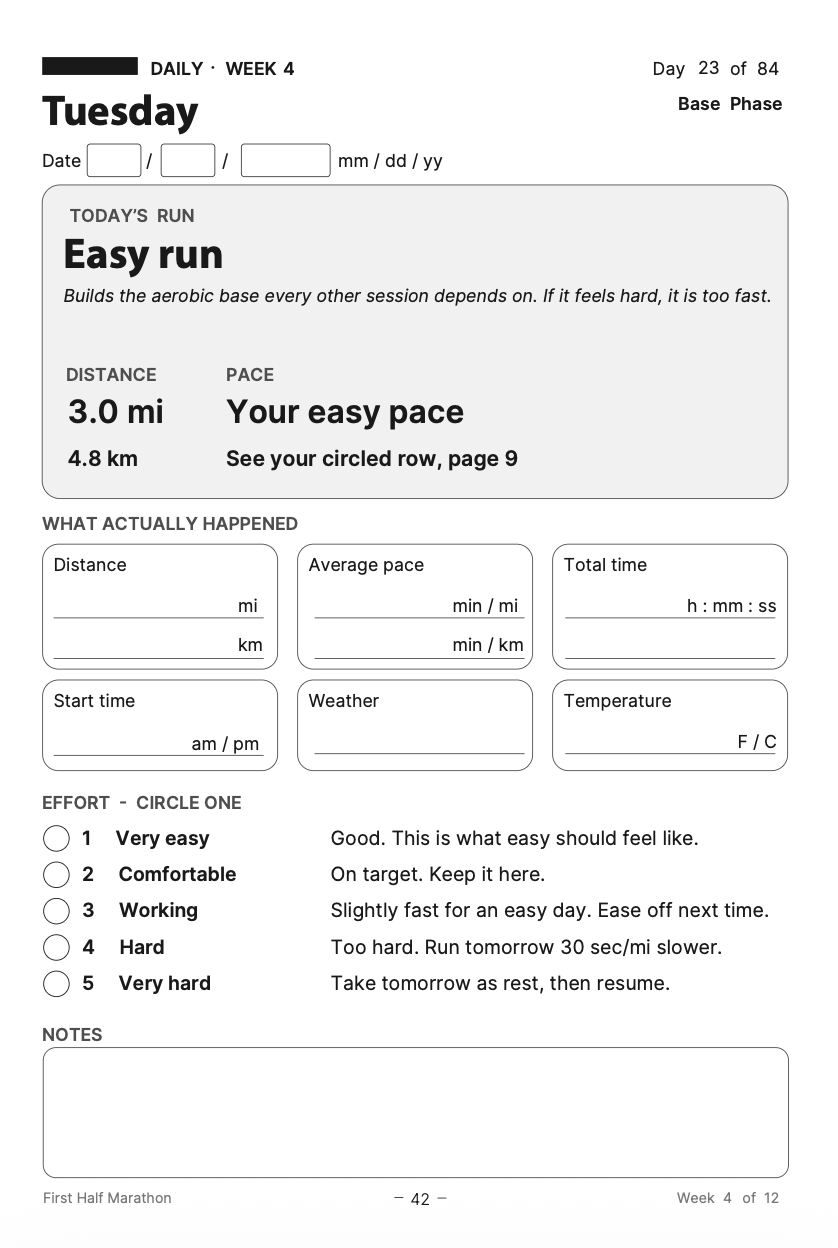 Daily easy run page